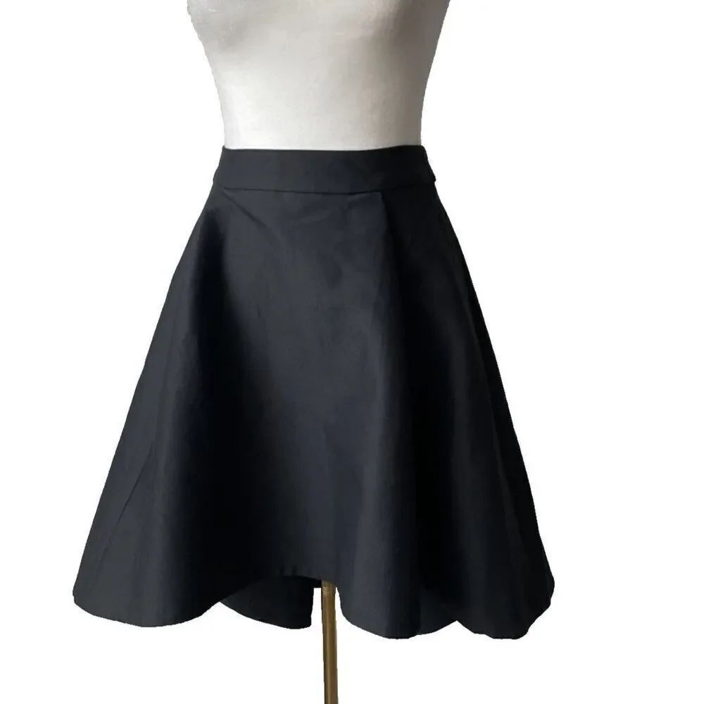 NWT'S Halston Heritage Black Cotton/Silk Asymmetrical Fit & Flare Skirt Sz 10